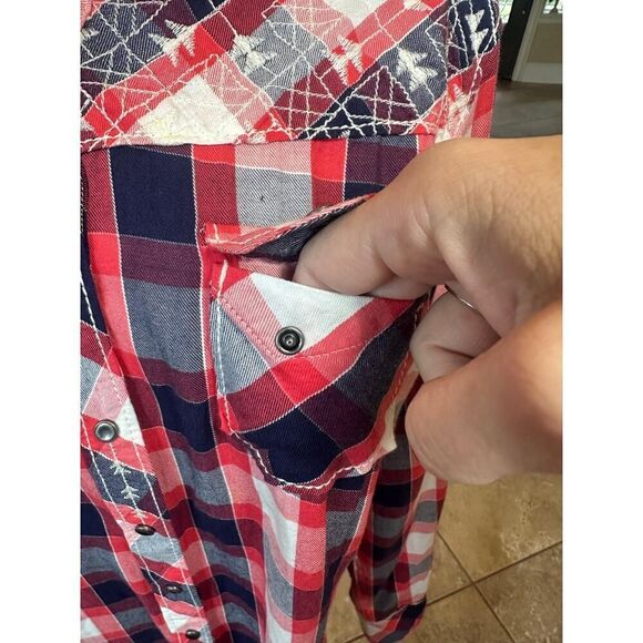 Ariat Plaid Embroidered Cowgirl Western Pearl Snap Long Sleeve Women's SZ Large - Picture 7 of 13